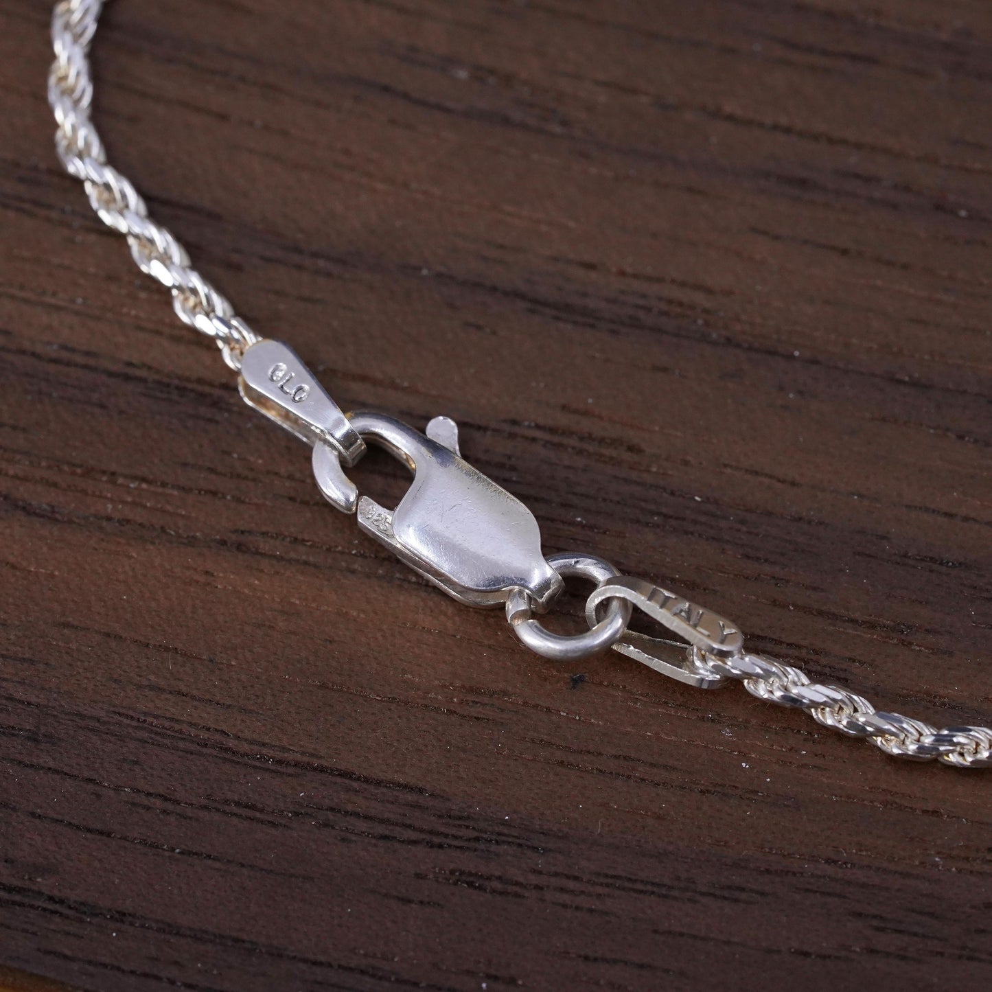 16" 2mm, vintage Italian Sterling silver necklace, 925 diamond rope chain