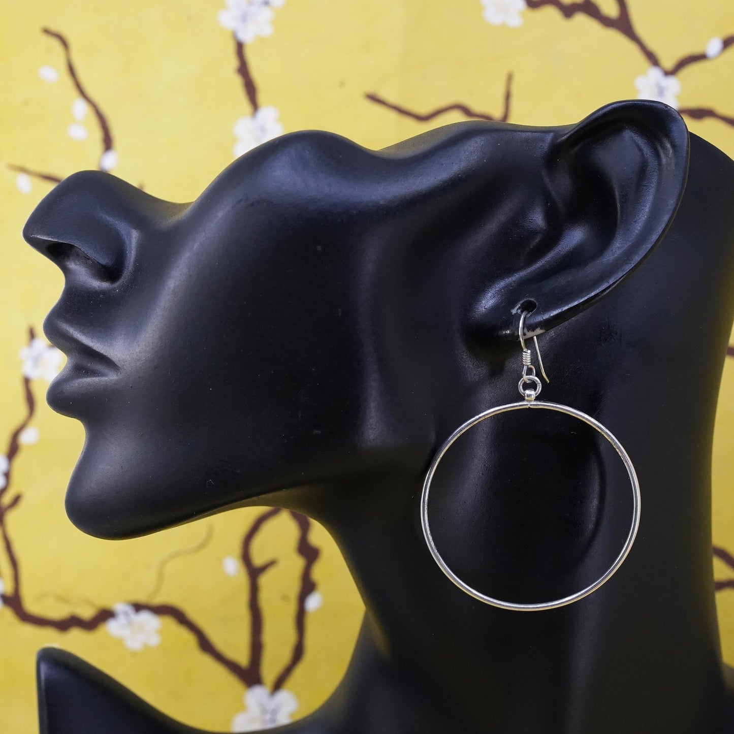 1.5", vintage Sterling silver handmade hoops, 925 circle earrings