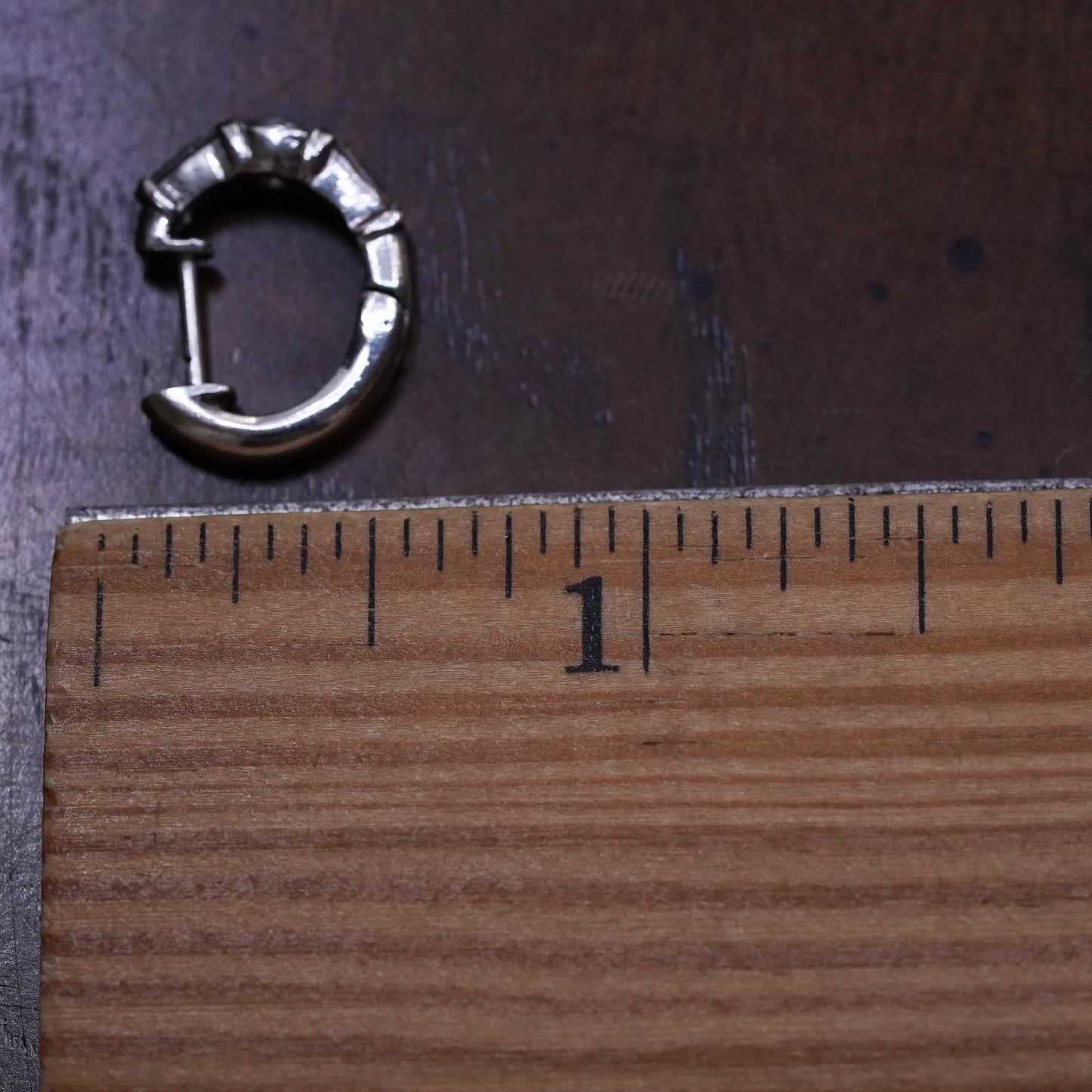 0.5", Vintage sterling silver loop single earring, minimalist hoop with cz