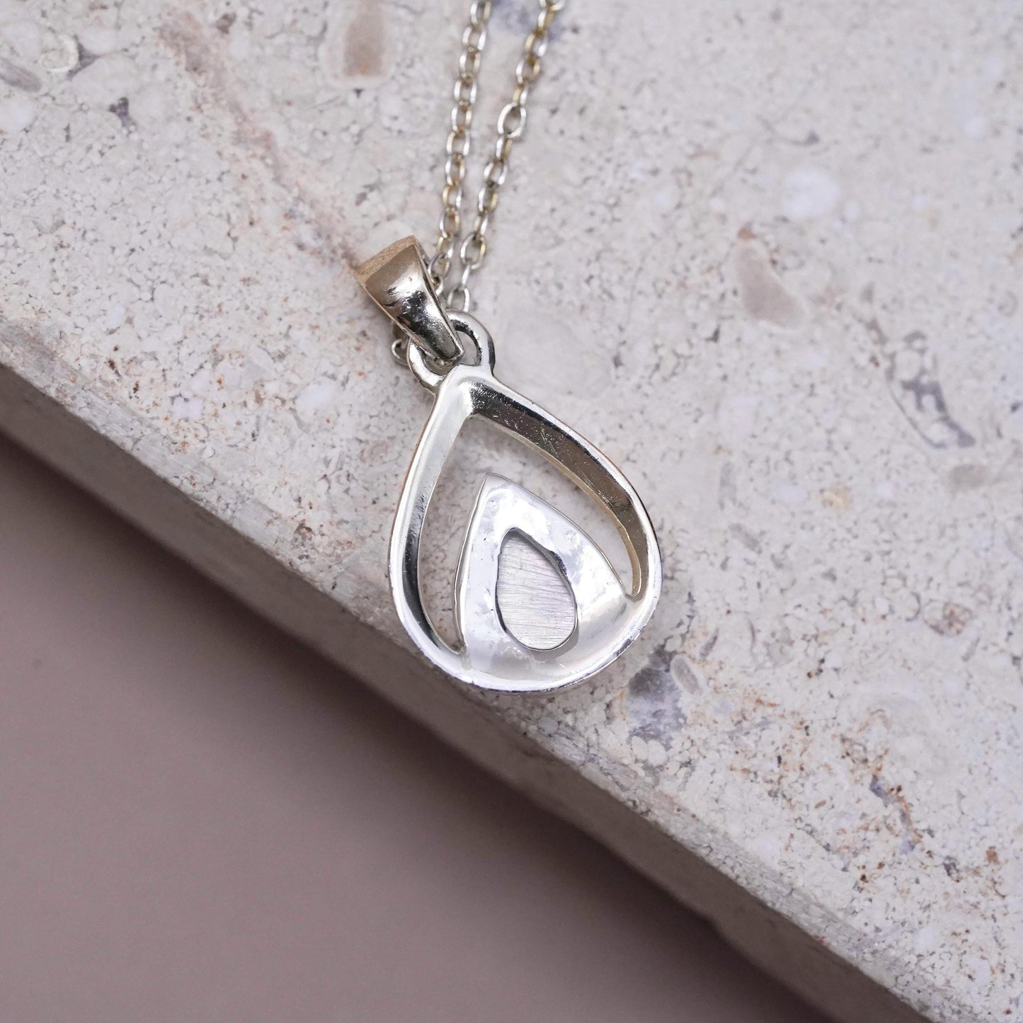 16”, sterling 925 silver Handmade necklace with white mother of pearl pendant