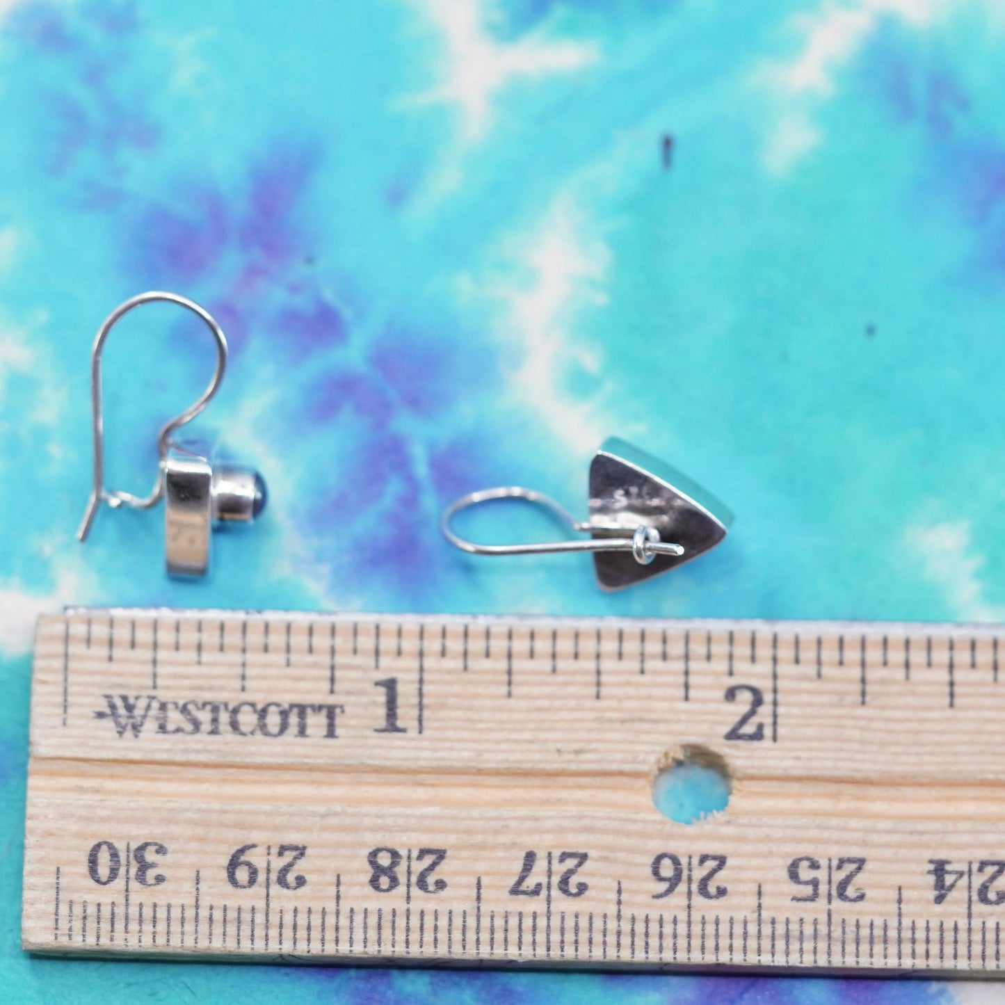 Vintage Sterling silver 925 handmade triangular earrings with black pearl inlay