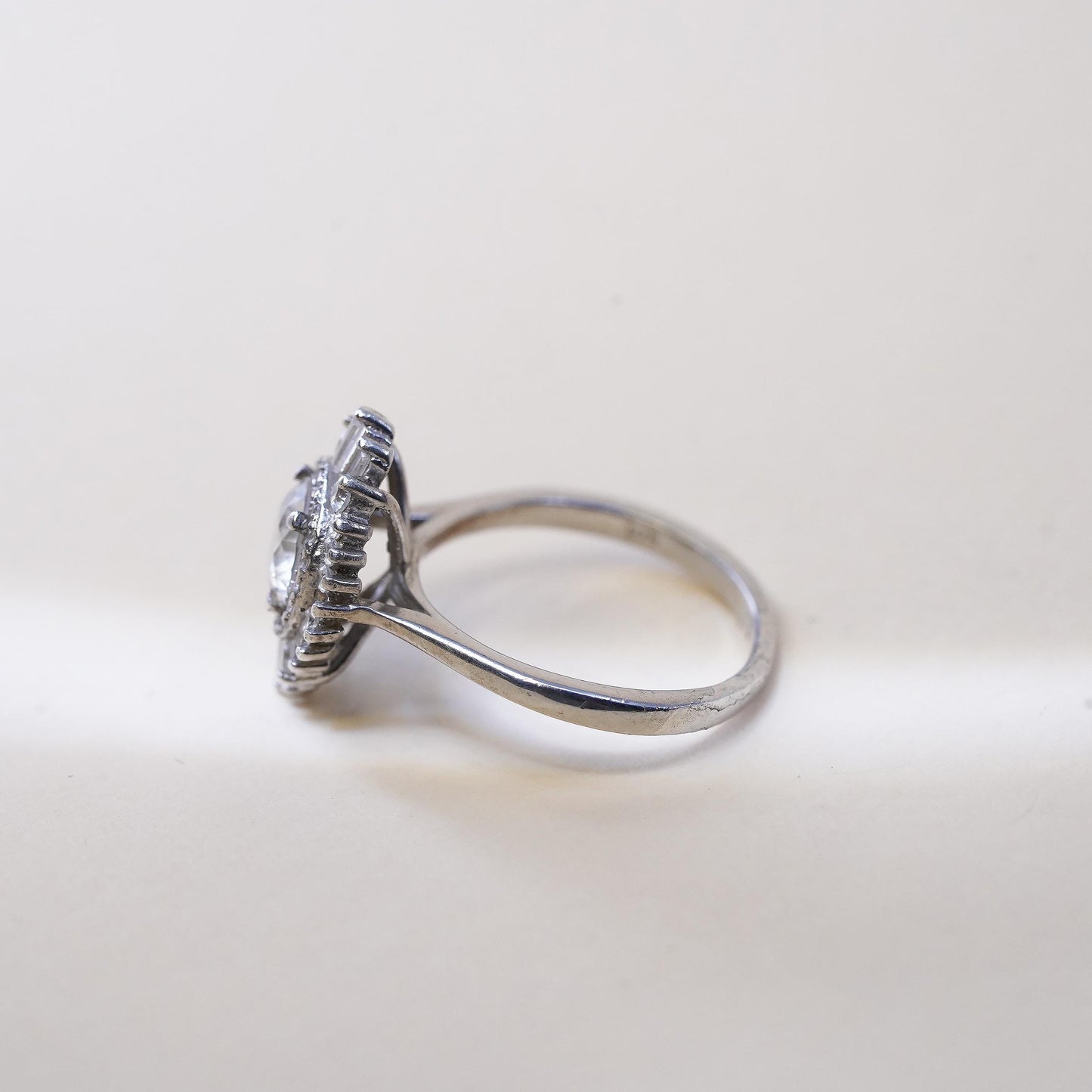 Size 4.5, 925 Sterling silver ring with crystal and CZ cluster, engagement ring