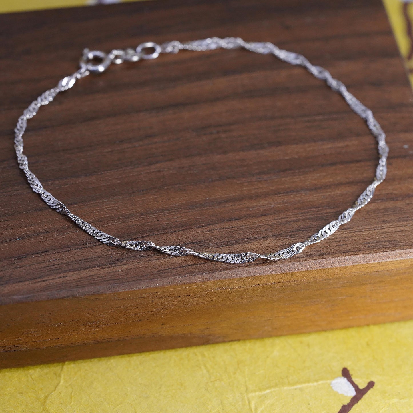 7.5”, 4mm, Vintage sterling 925 silver bracelet, twisted curb link bracelet