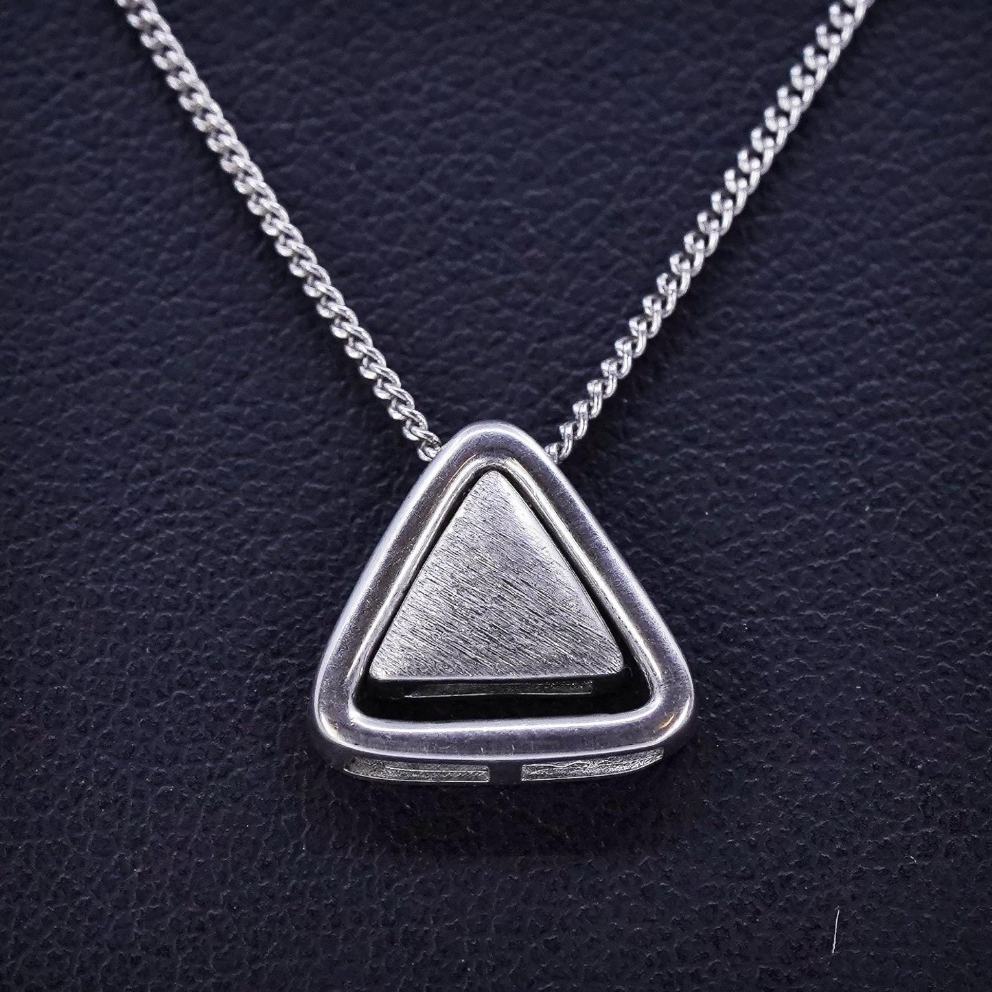 16+1”, vintage Sterling 925 silver curb chain necklace with triangular pendant