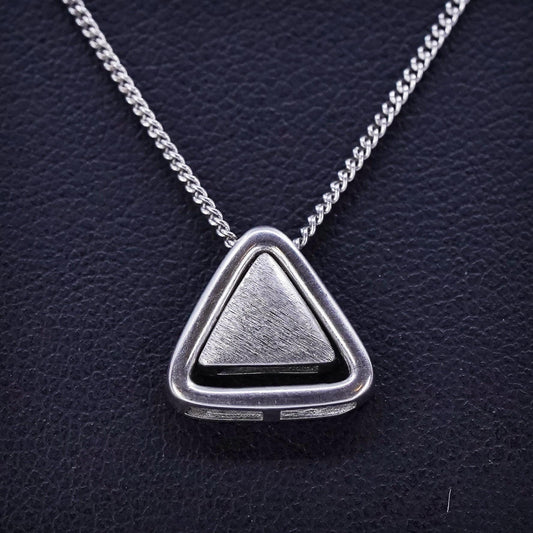 16+1”, vintage Sterling 925 silver curb chain necklace with triangular pendant