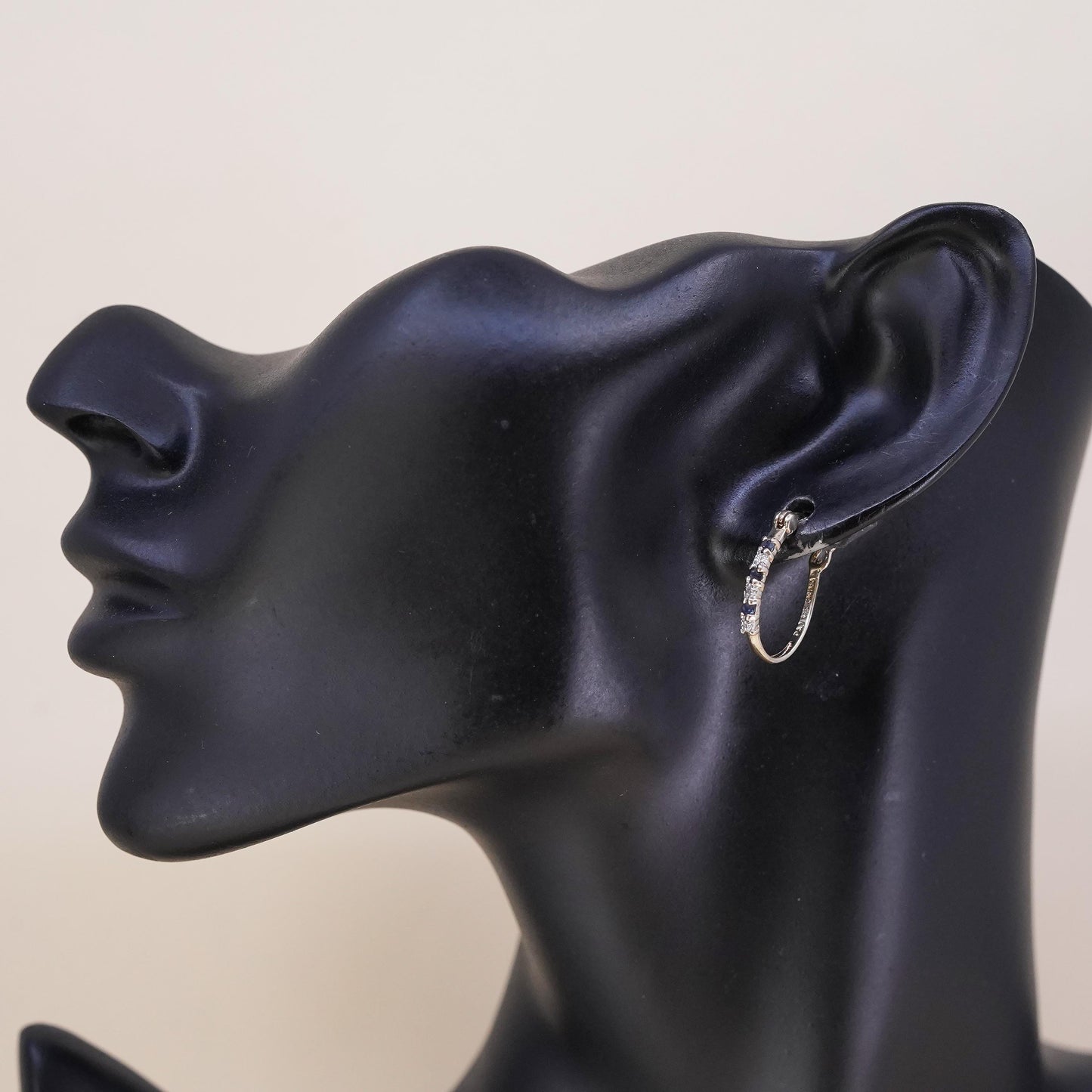 0.75", vermeil gold over sterling silver single earring, hoop sapphire diamonds
