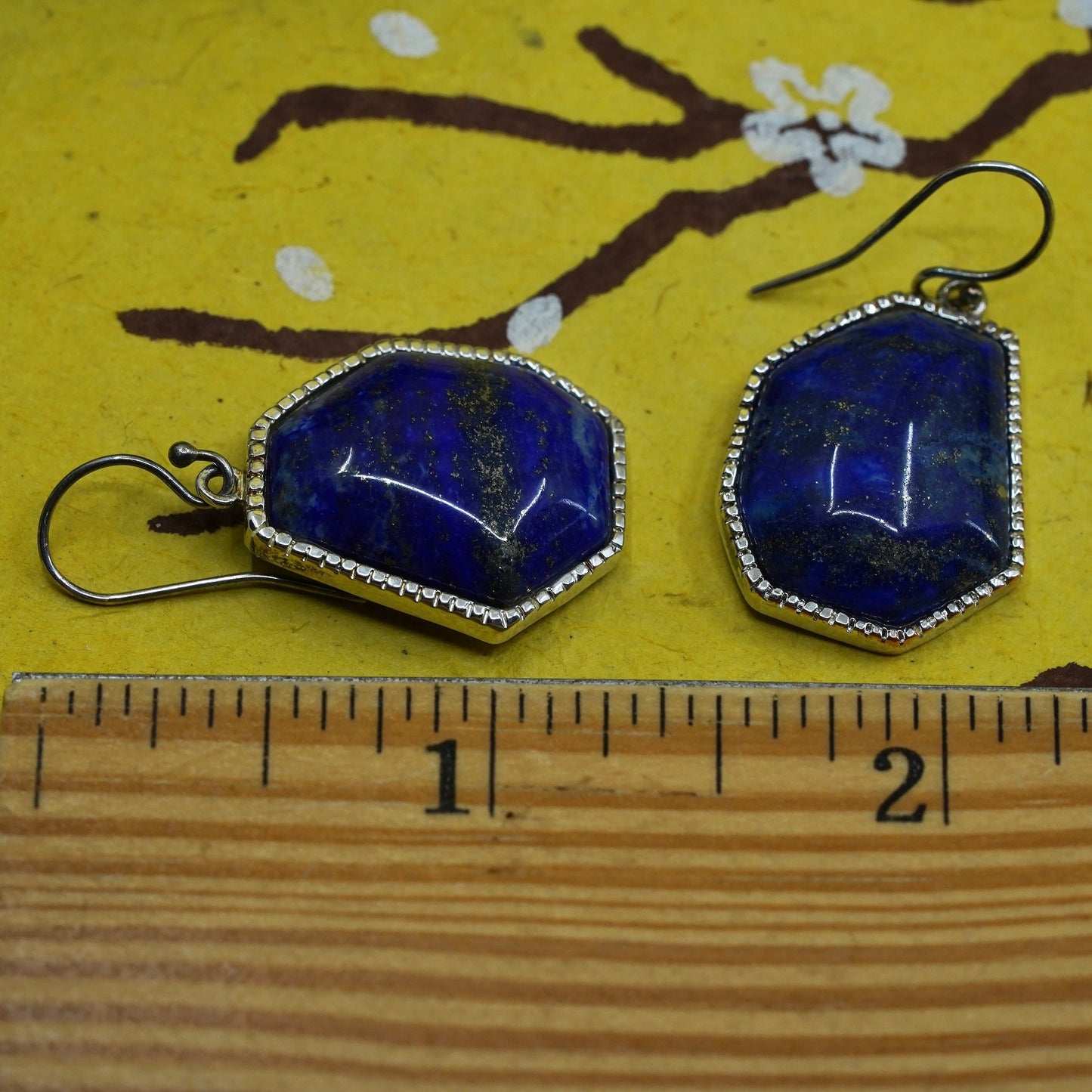 Vintage sterling 925 silver earrings with lapis lazuli nugget and beads