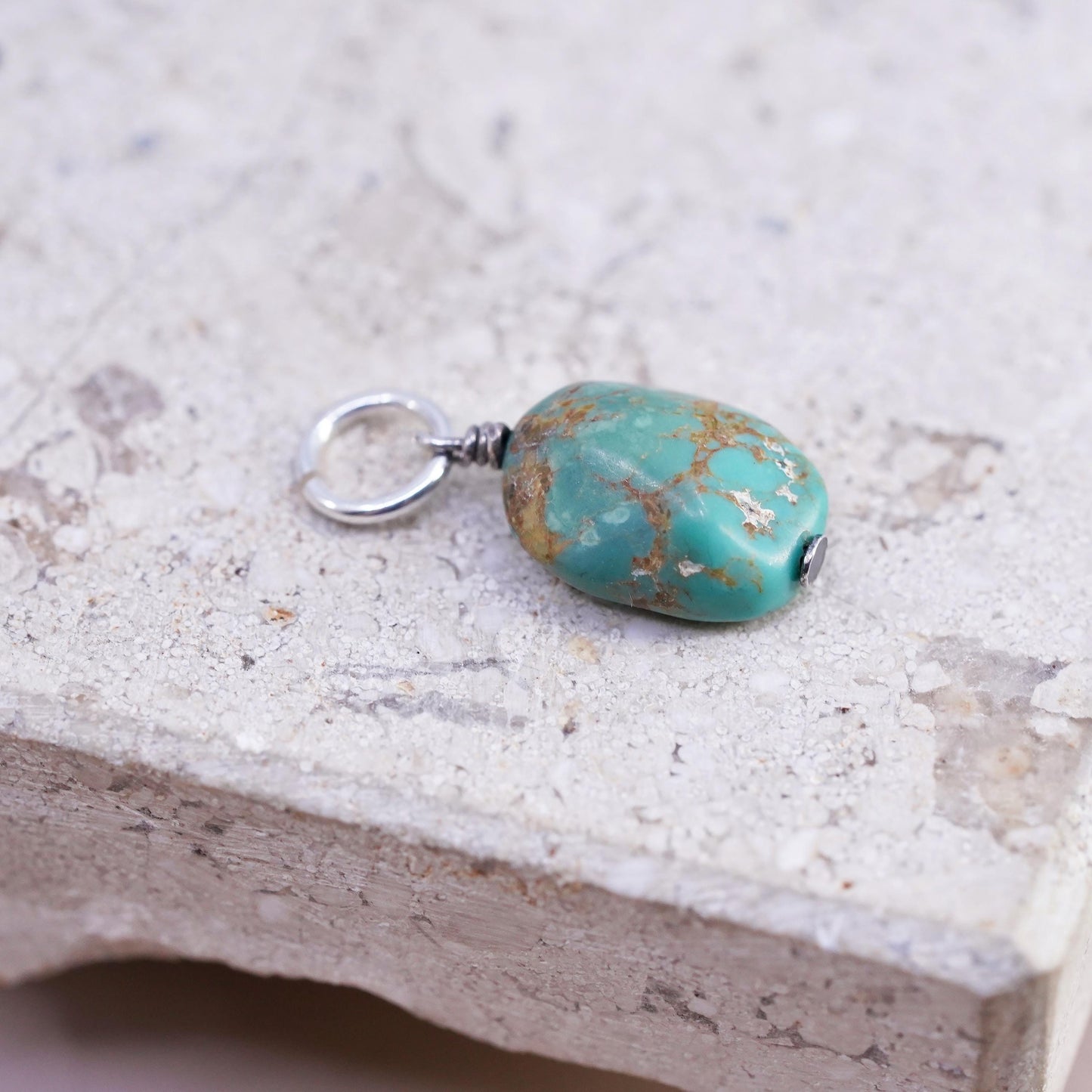 Vintage Sterling silver handmade pendant, 925 turquoise charm