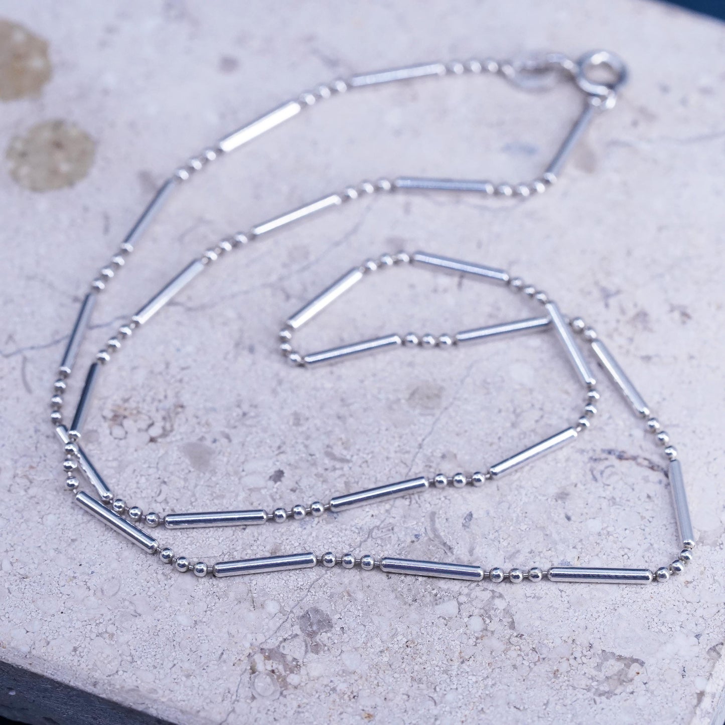 16”, 1mm, vintage Sterling silver handmade necklace, 925 bar beads chain