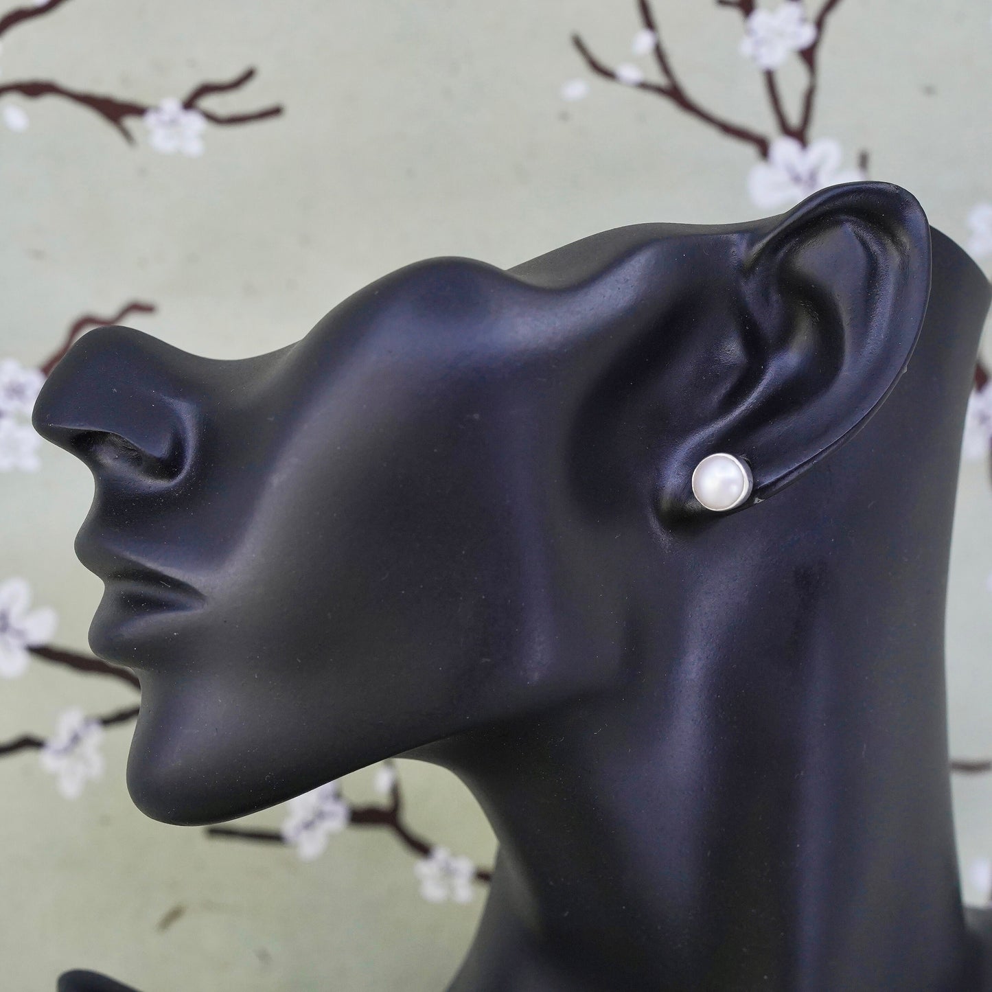 Vintage Sterling silver handmade earrings, 925 flower studs with pearl