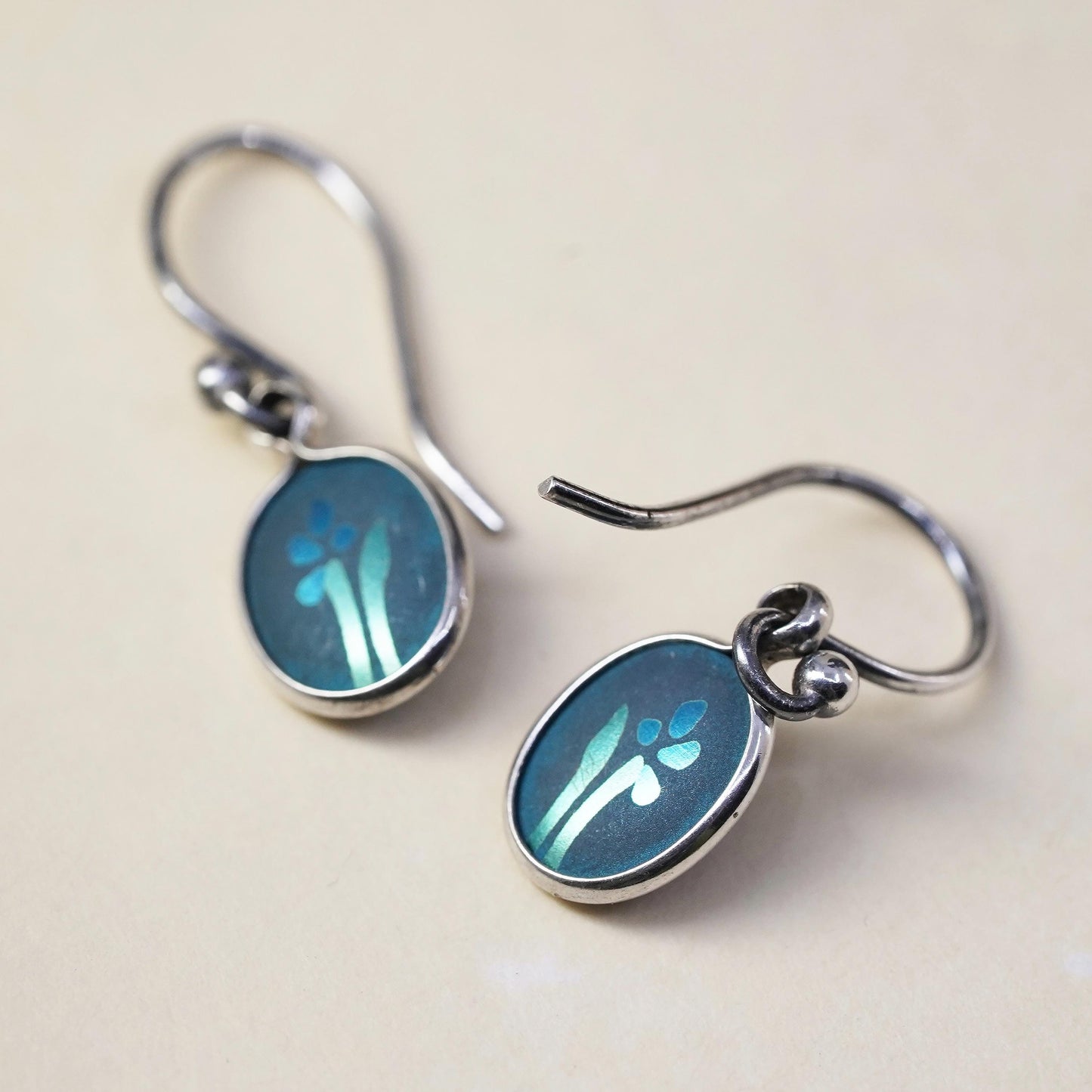 Vintage Mexican Sterling silver handmade earrings, double sided flower dangles