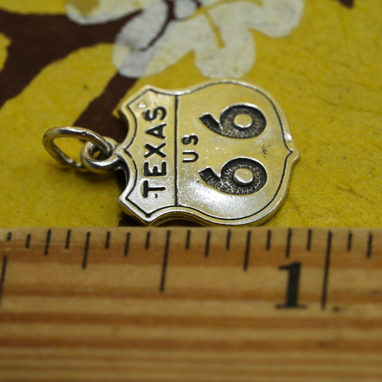 Vintage Sterling silver handmade charm, 925 silver pendant Route 66 state tag
