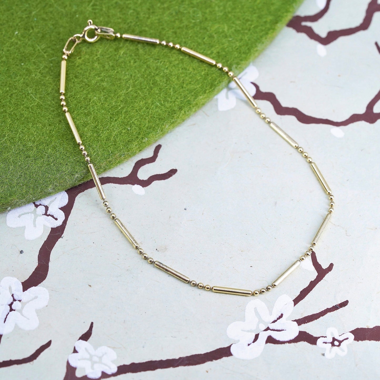 8.75”, vermeil gold over sterling silver bracelet, 925 beads with bar anklet