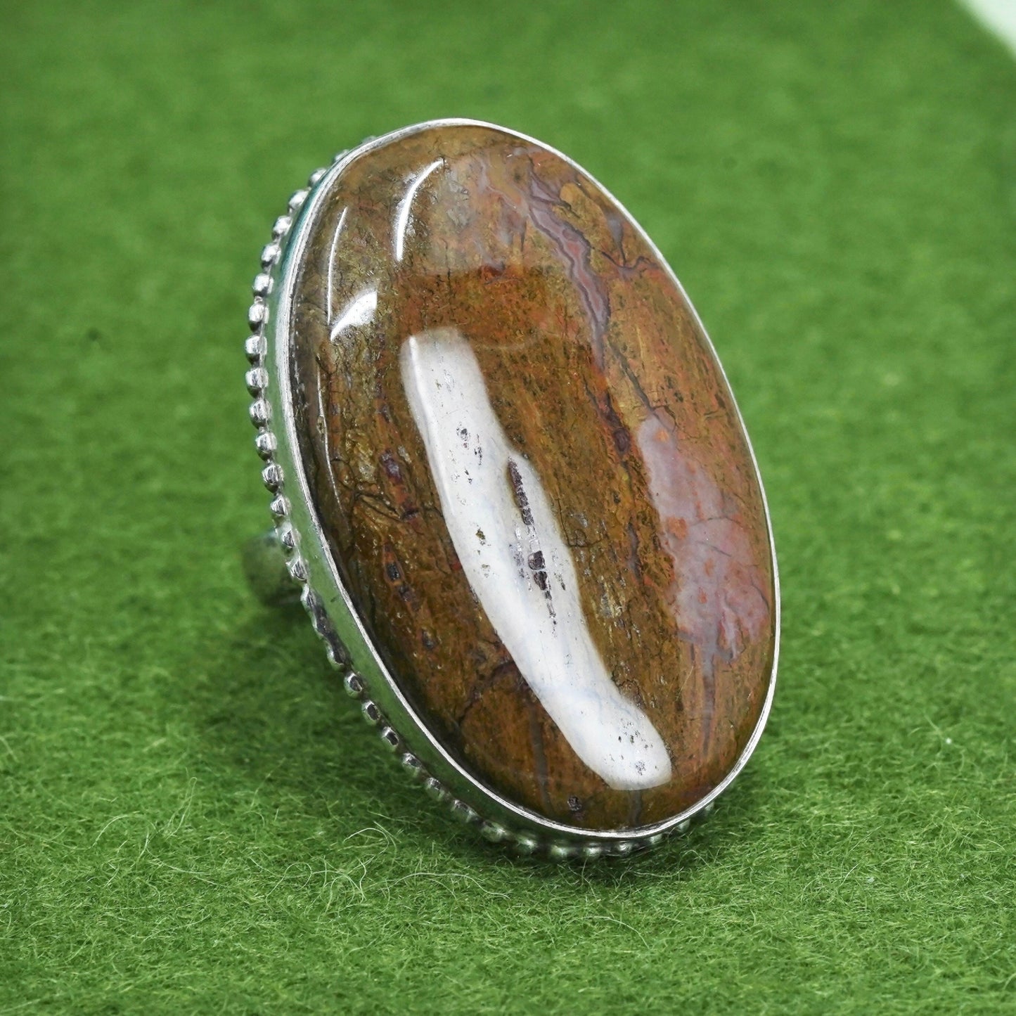 sz 9, sterling silver ring, southwestern handmade 925 silver ring oval broznite