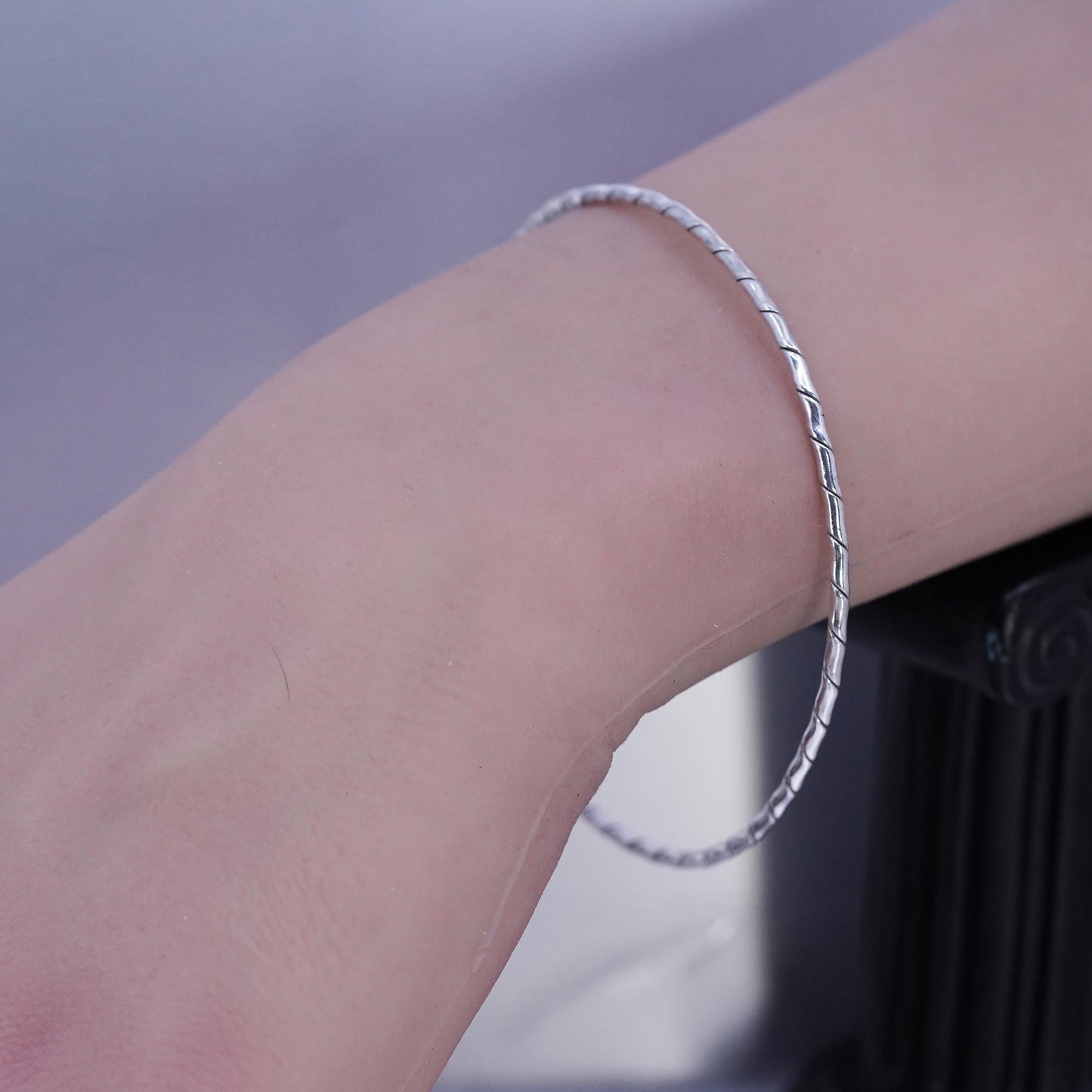 8.5", Italian sterling silver 925 silver bracelet, textured stackble bangle