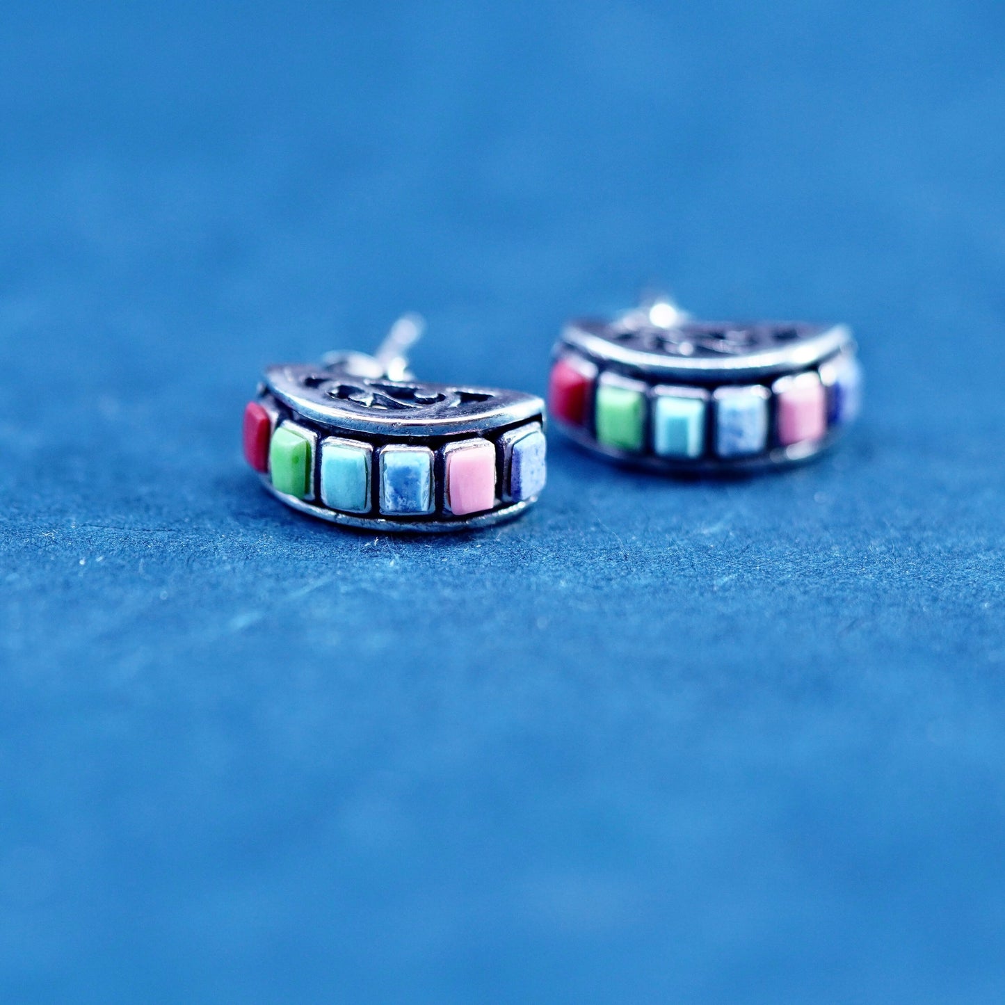 sterling silver handmade earrings, 925 studs with sodalite coral turquoise
