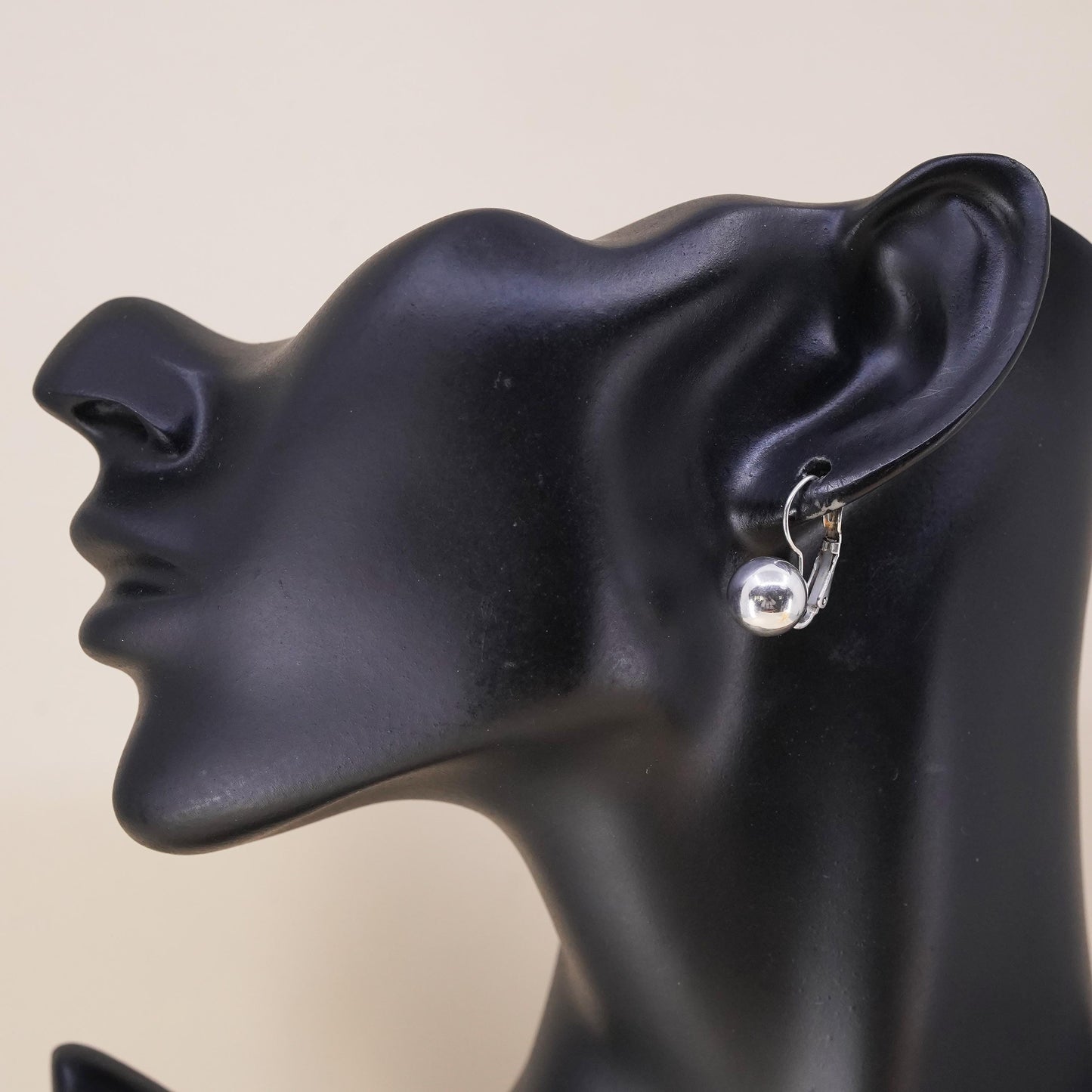 modernist sterling silver 925 handmade single bead earring with lever back