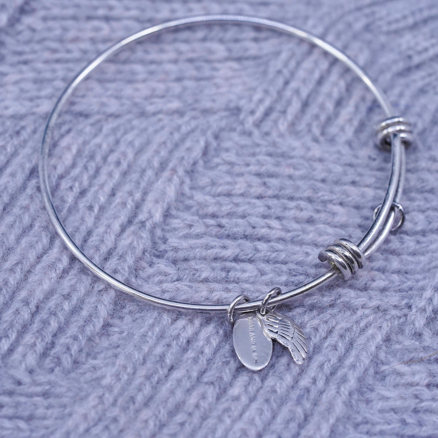 Vintage sterling silver bracelet, 925 beaded bangle wing charm “little angel”