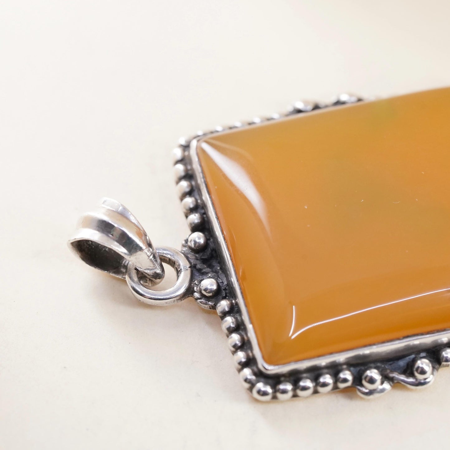Sterling 925 Silver Orange Agate Pendant, handmade Large Carnelian Chalcedony