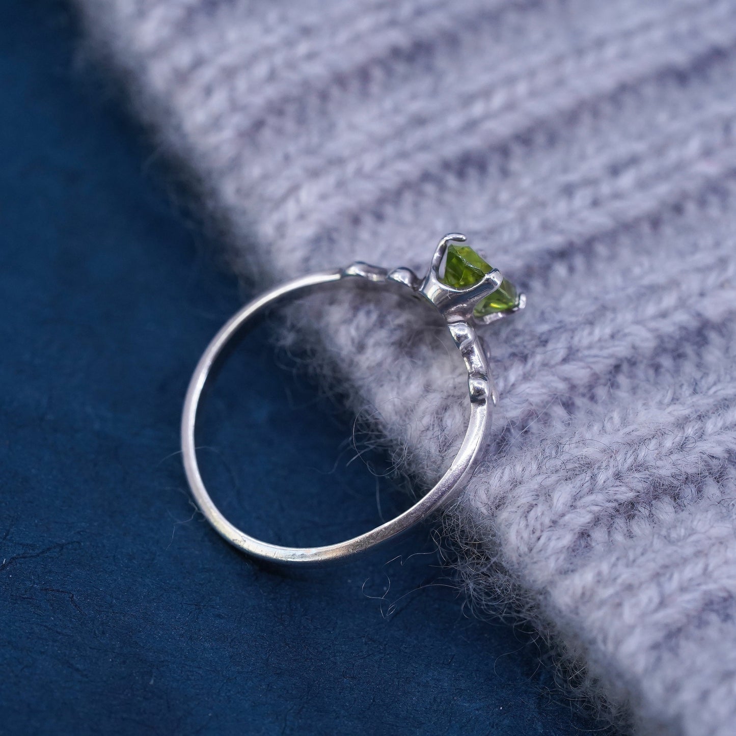 Size 7.25, vintage Sterling silver handmade ring, 925 stackable band peridot