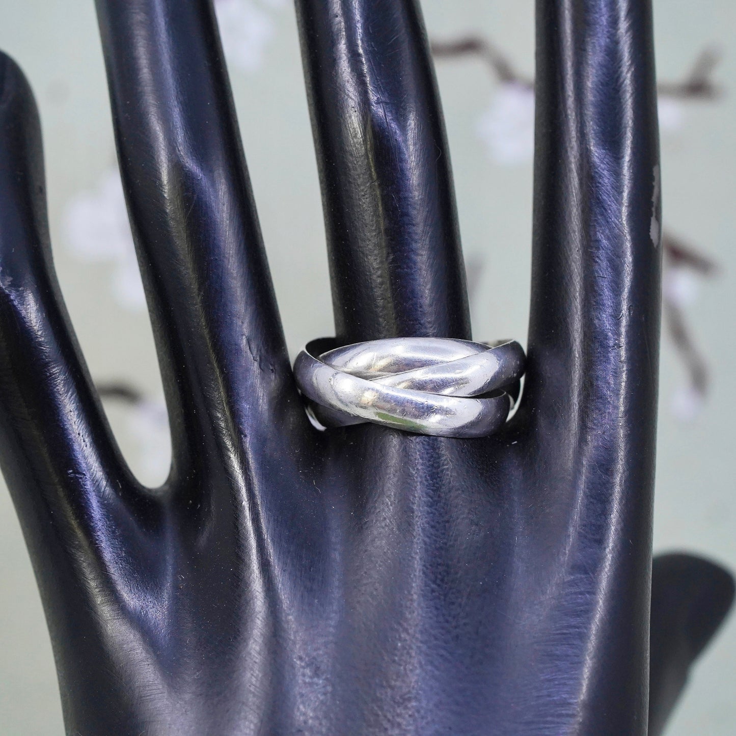 Size 10, Vintage sterling silver handmade entwined ring, 925 statement band