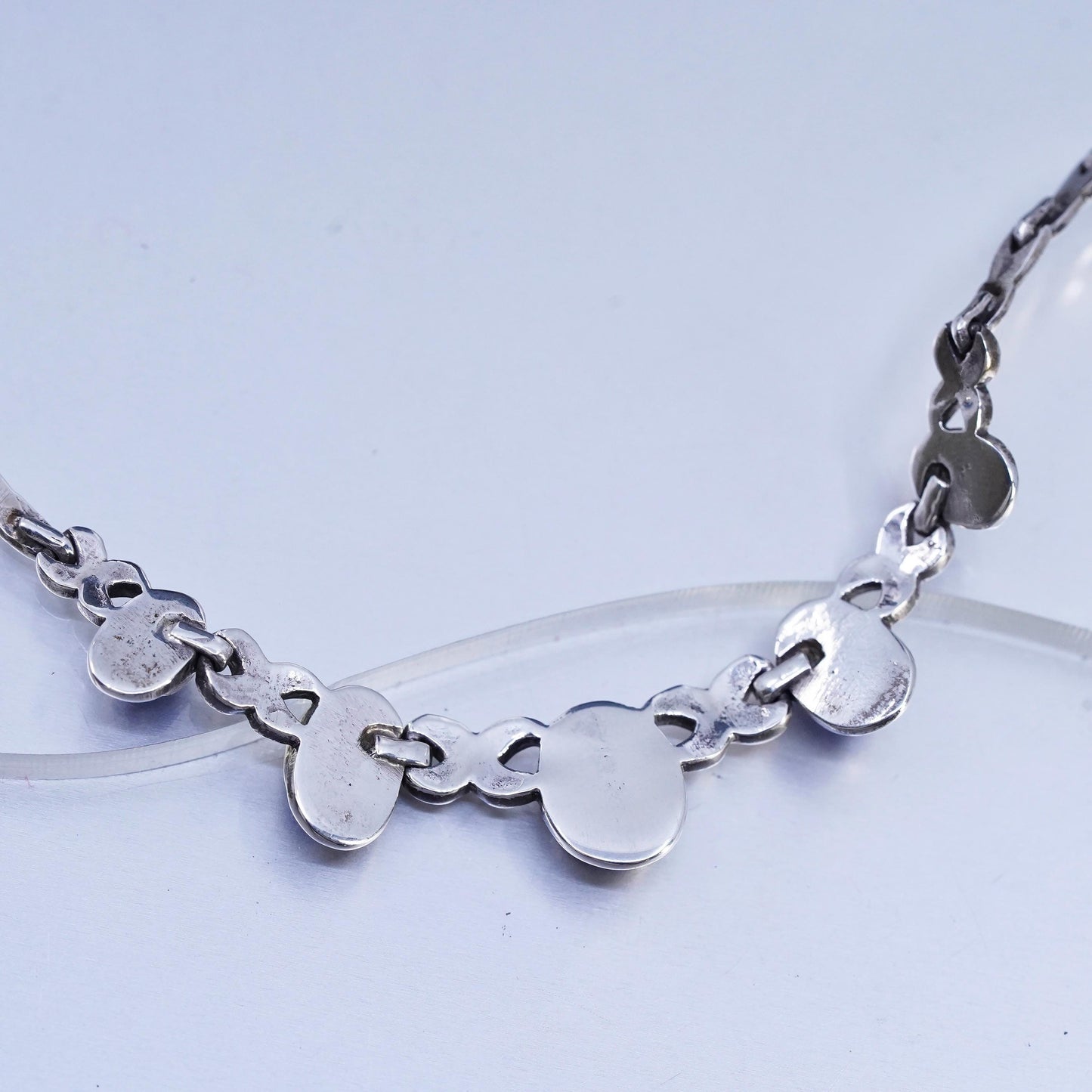 16" 3mm, vintage southwestern Sterling silver 925 tennis necklace with blue onyx