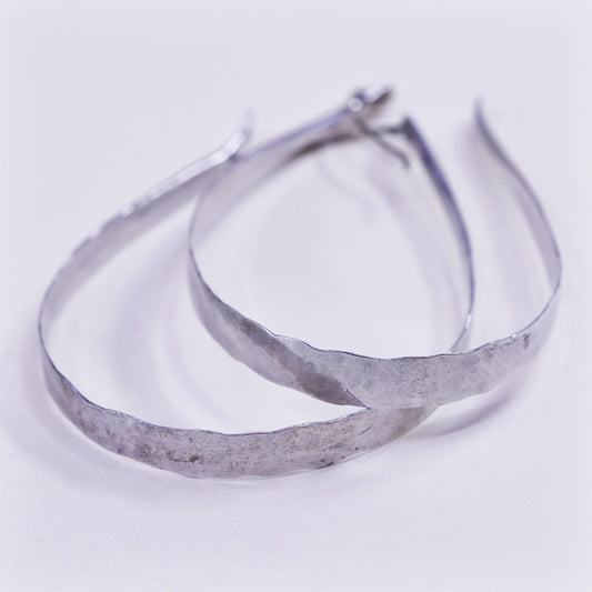 2”, Vintage sterling 925 silver loop earrings, oval hoops, silver tested