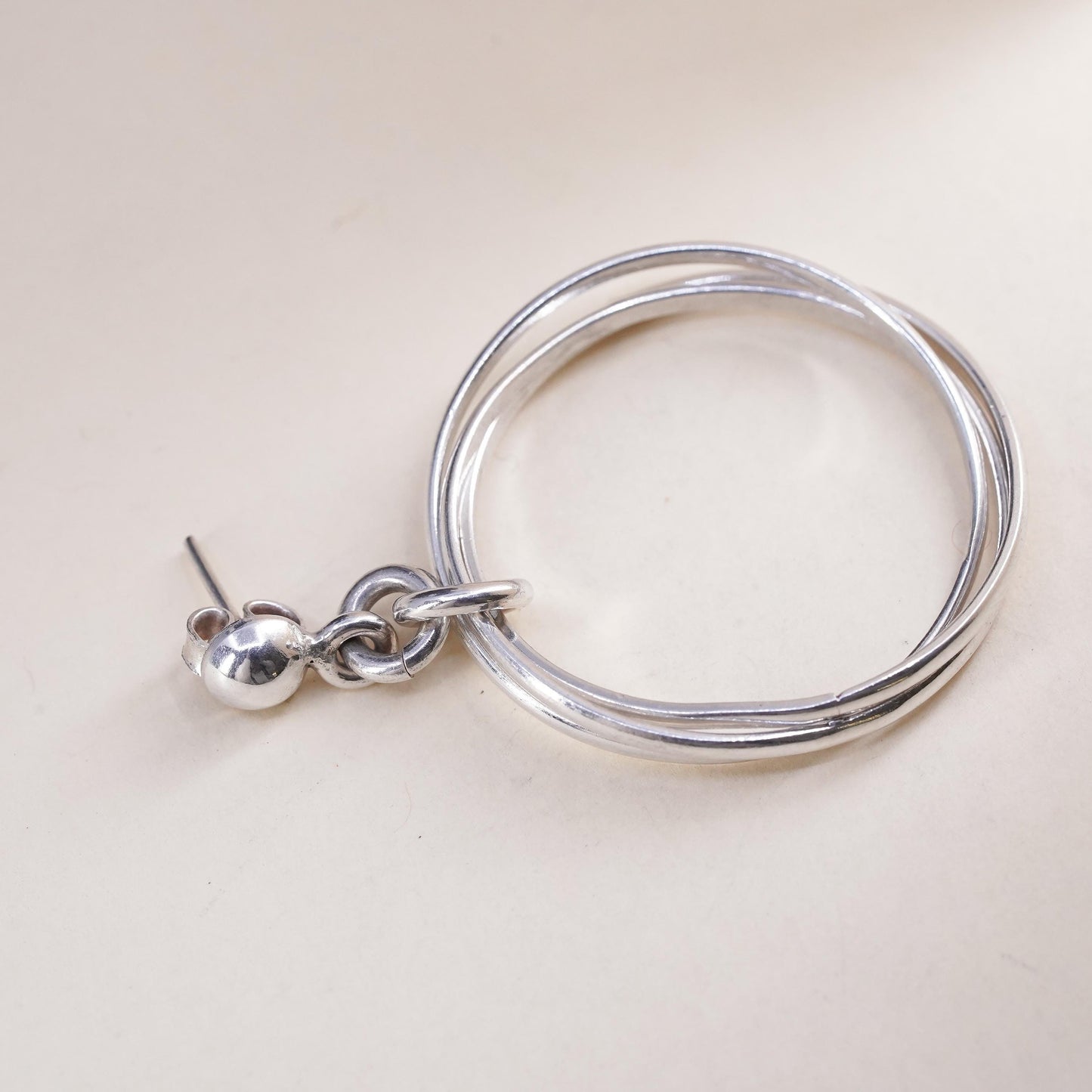 1.75", Vintage sterling 925 silver single earring, entwined minimalist hoops