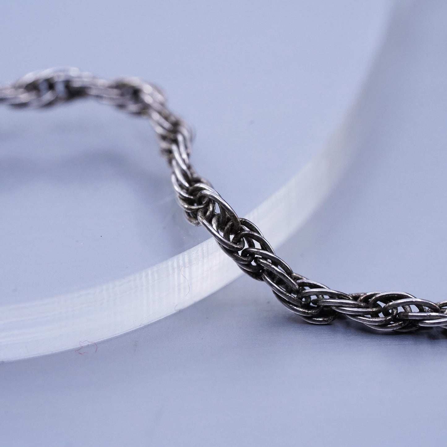 18” 3mm, vintage Italian Sterling 925 silver Singapore rope chain necklace