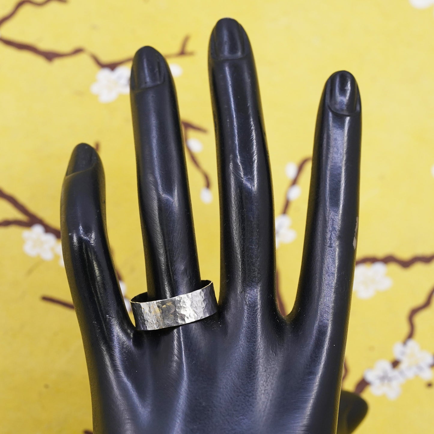 size 11.25, vintage Sterling silver handmade ring, 925 hammered wedding band