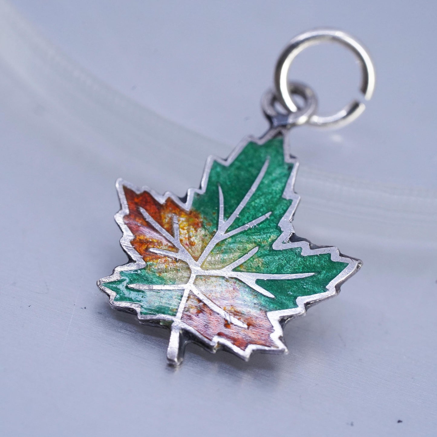 Vintage Sterling 925 Silver Pink Enamel Canada maple leaf Pendant Charm