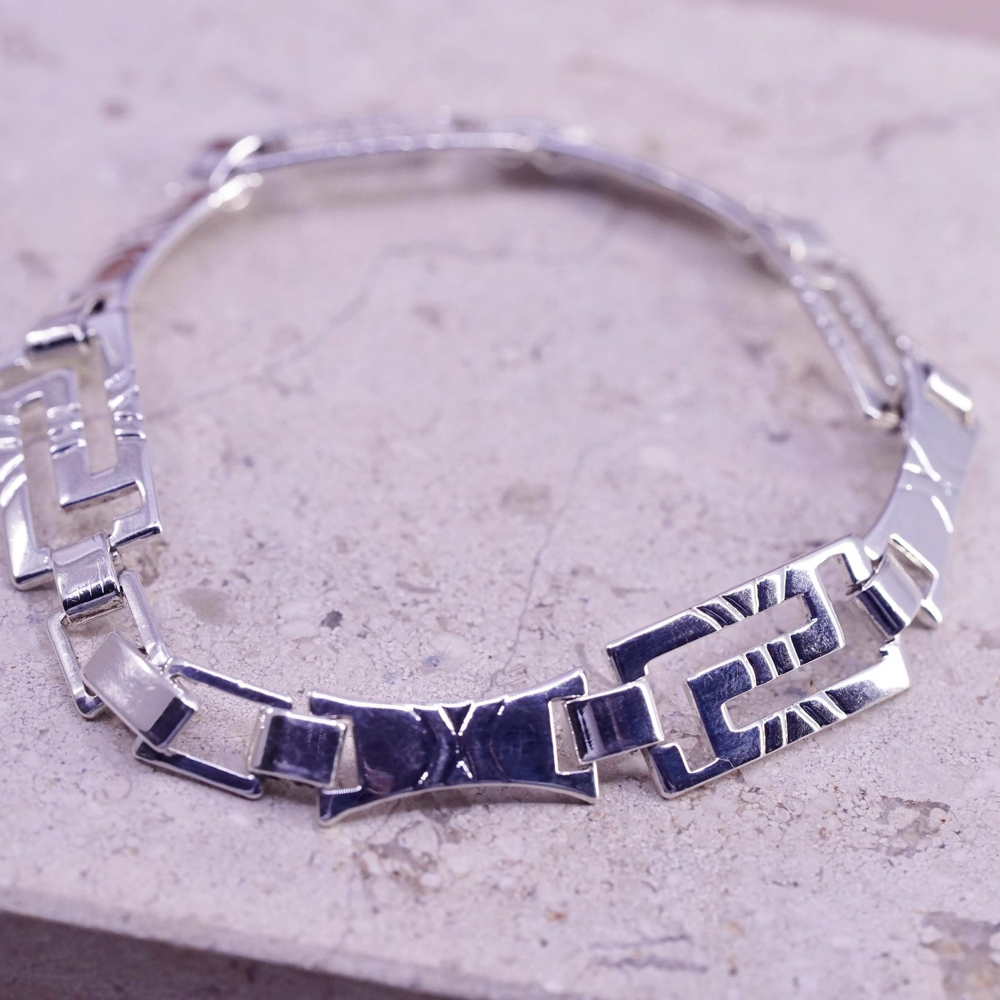 7.5”, vintage Sterling silver tennis bracelet, 925 Greek key patterned link