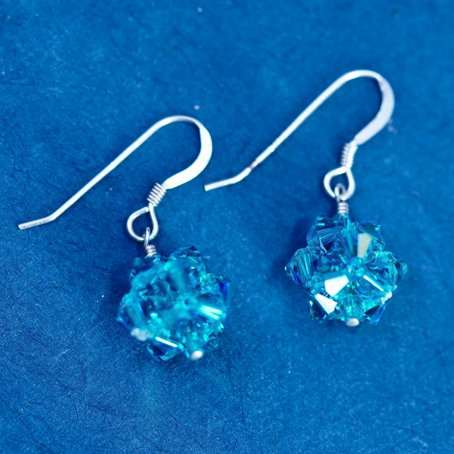 Vintage sterling 925 silver earrings with green cz dangles