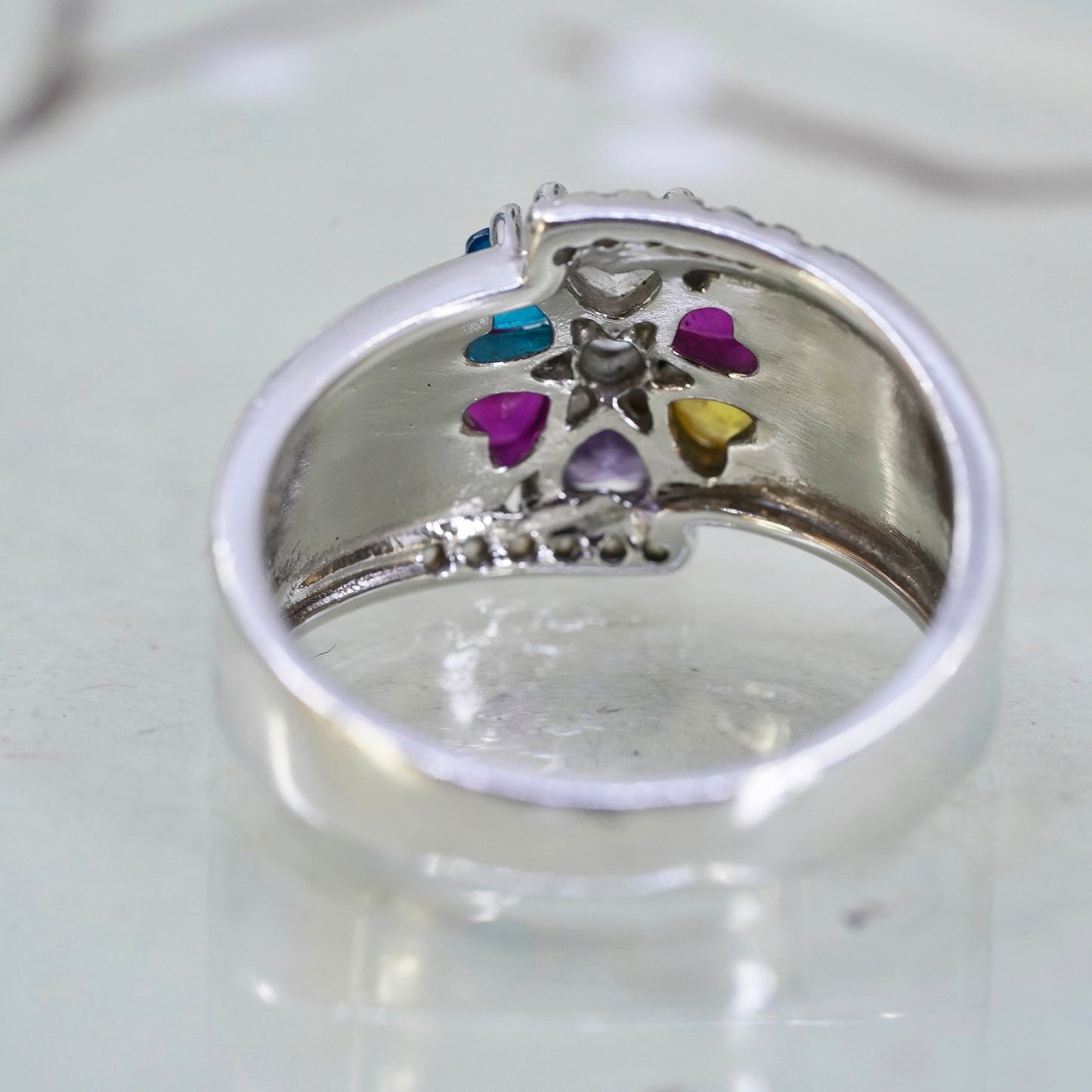 Size 9, sterling silver 925 ring with topaz citrine citrine ruby and amethyst