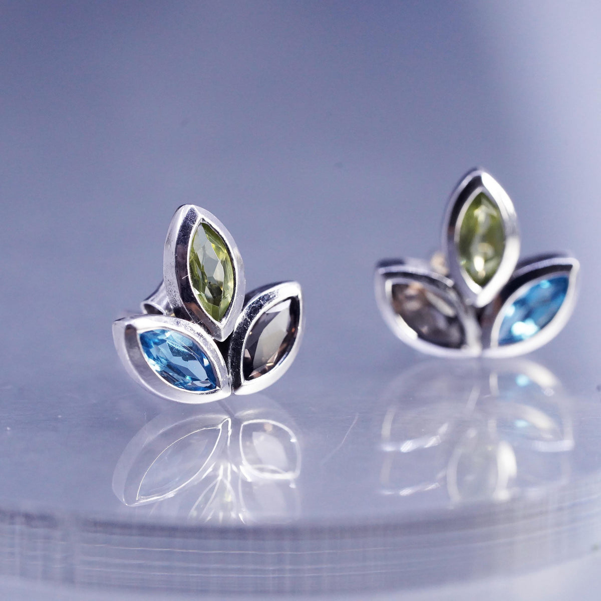 Vintage Sterling 925 silver earrings, studs with topaz peridot inlay