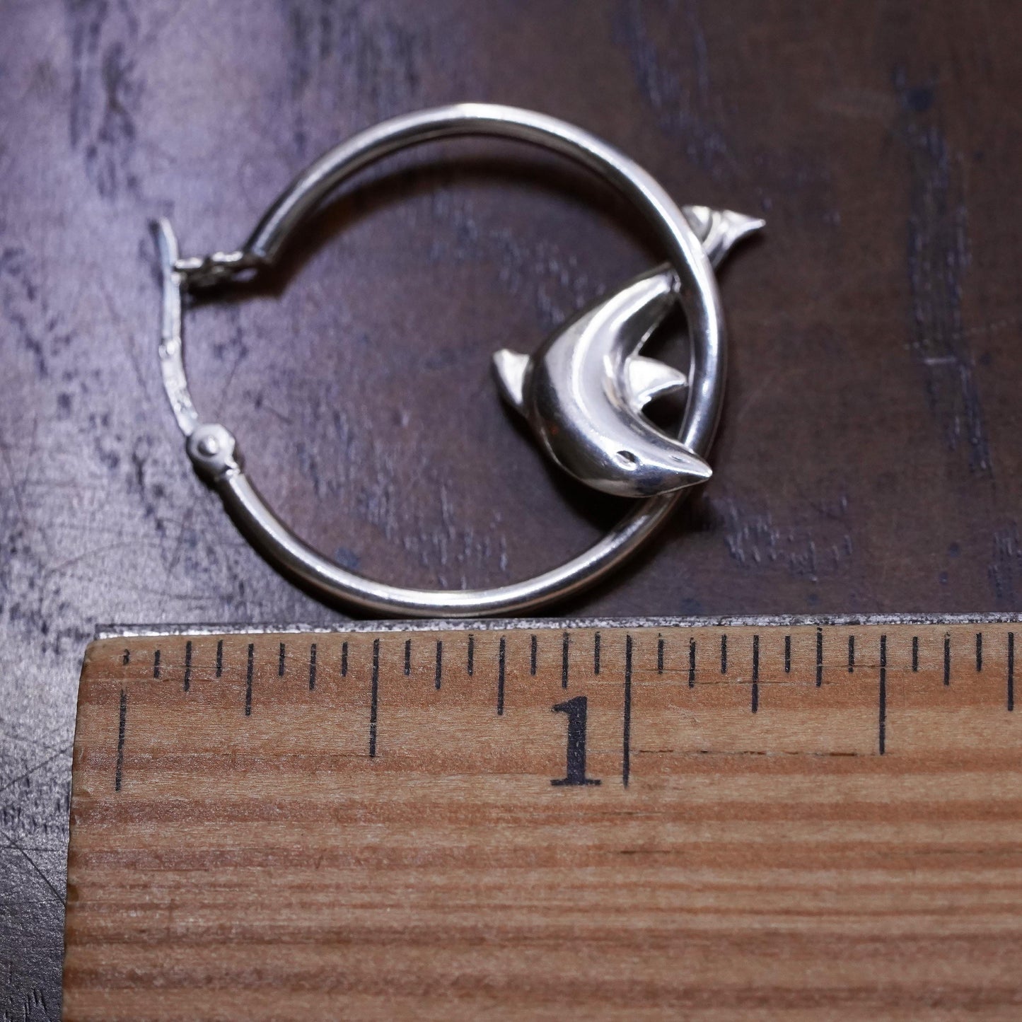 1”, Vintage Sterling silver handmade single 1 earring, 925 dolphin 925 hoops