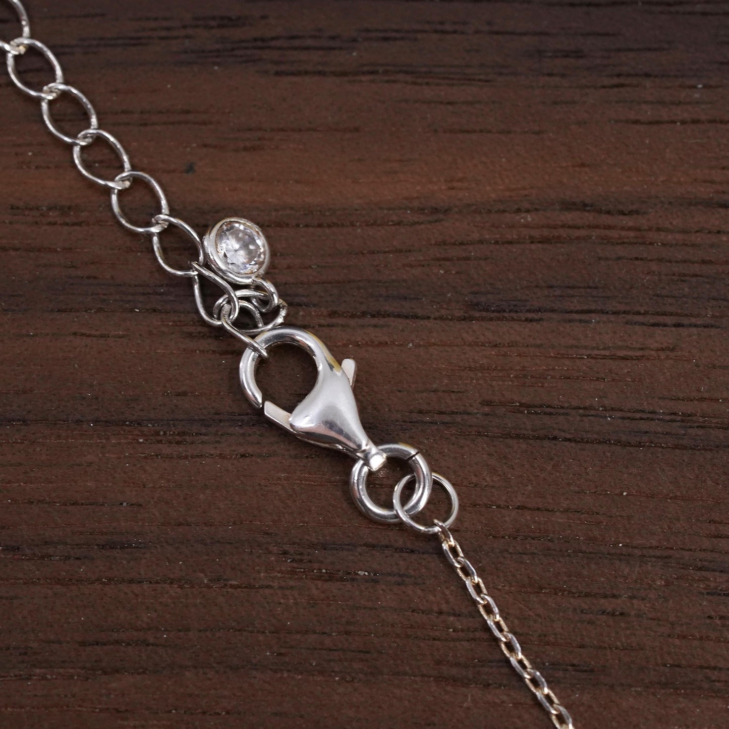 16+2”, Sterling silver necklace, 925 circle chain cluster cz cross pendant