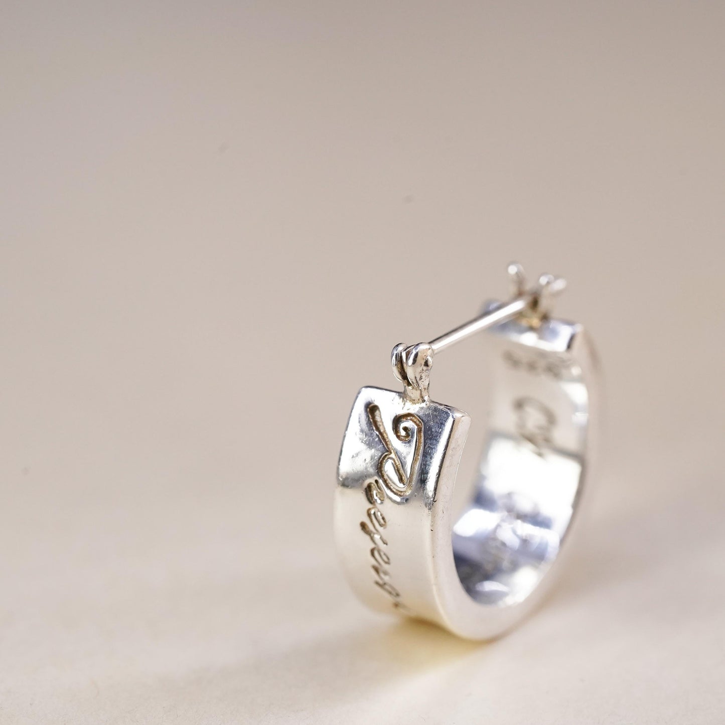 0.5”, Sterling Silver CM 20yr celebration ladies wide huggies earrings 6mm wide