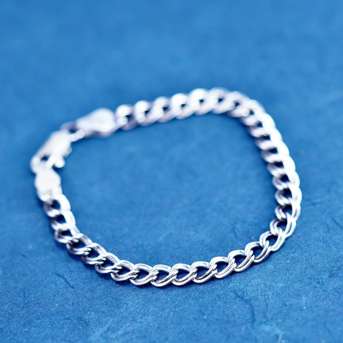 5.75”, Italy Sterling silver handmade charm bracelet, 925 double curb chain