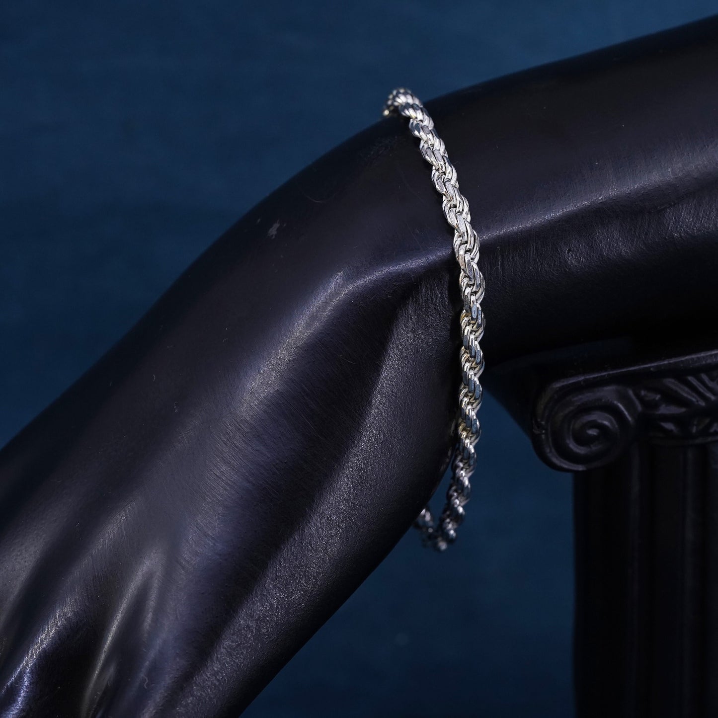 6.75", 4mm, vintage sterling silver handmade bracelet, 925 diamond rope chain