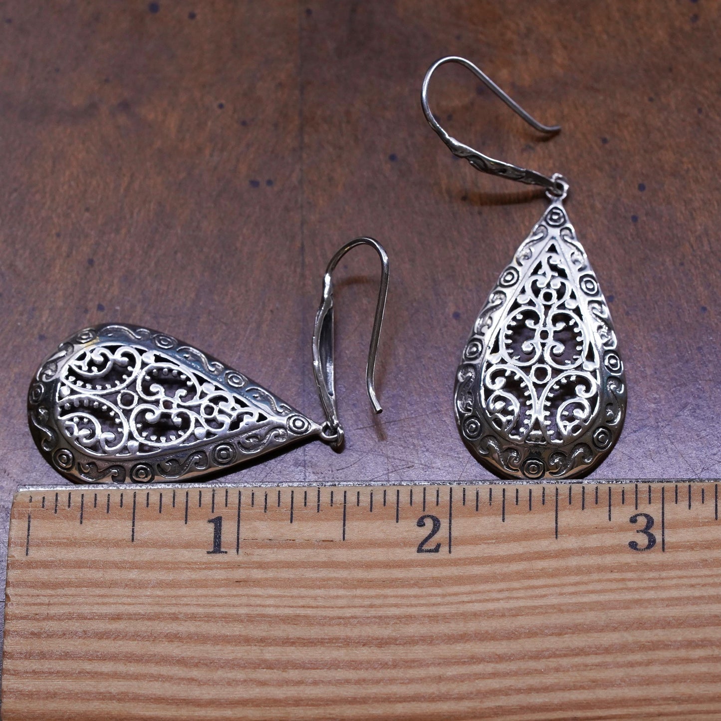 Vintage Sterling silver handmade earrings, 925 filigree teardrops