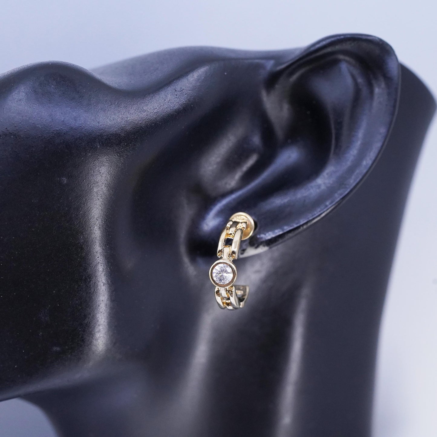 0.75", VTG vermeil gold plated Sterling silver earrings, 925 huggie studs cz