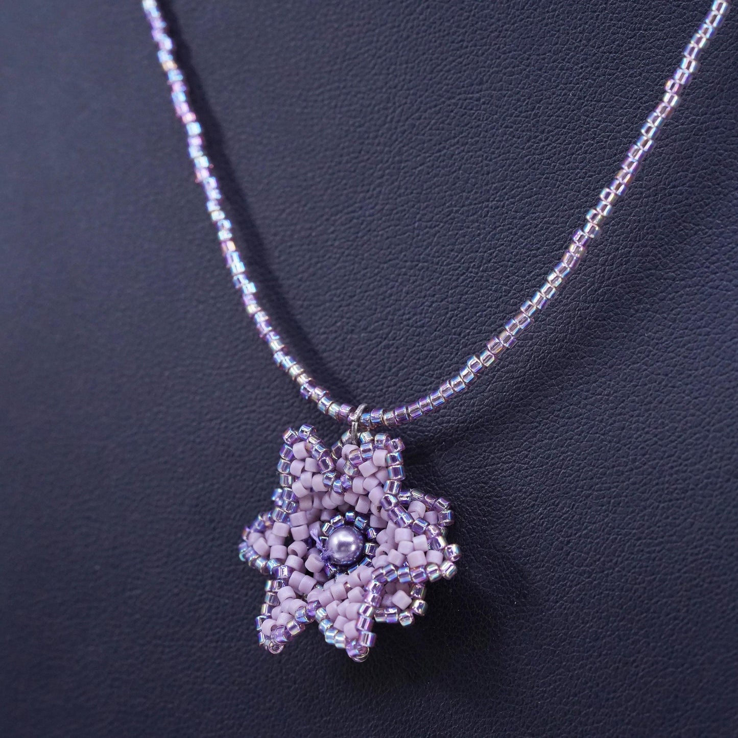 17", Sterling necklace, 925 Silver beads with lavender purple Crystal flower