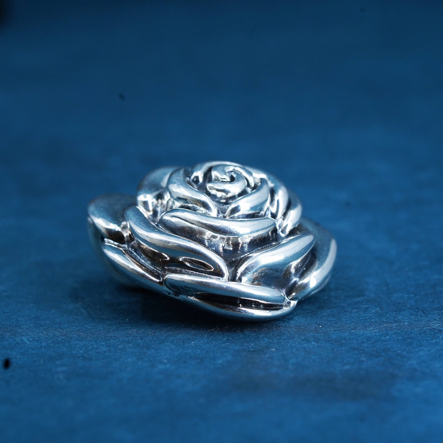 Vintage Sterling silver handmade pendant, puffy 925 rose flower
