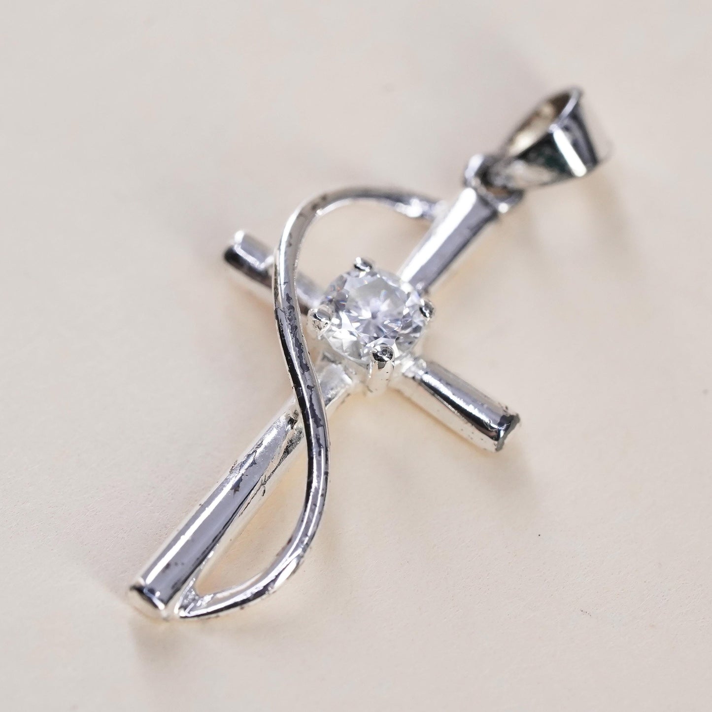 Vintage sterling silver pendant, 925 cross handmade pendant with Cz