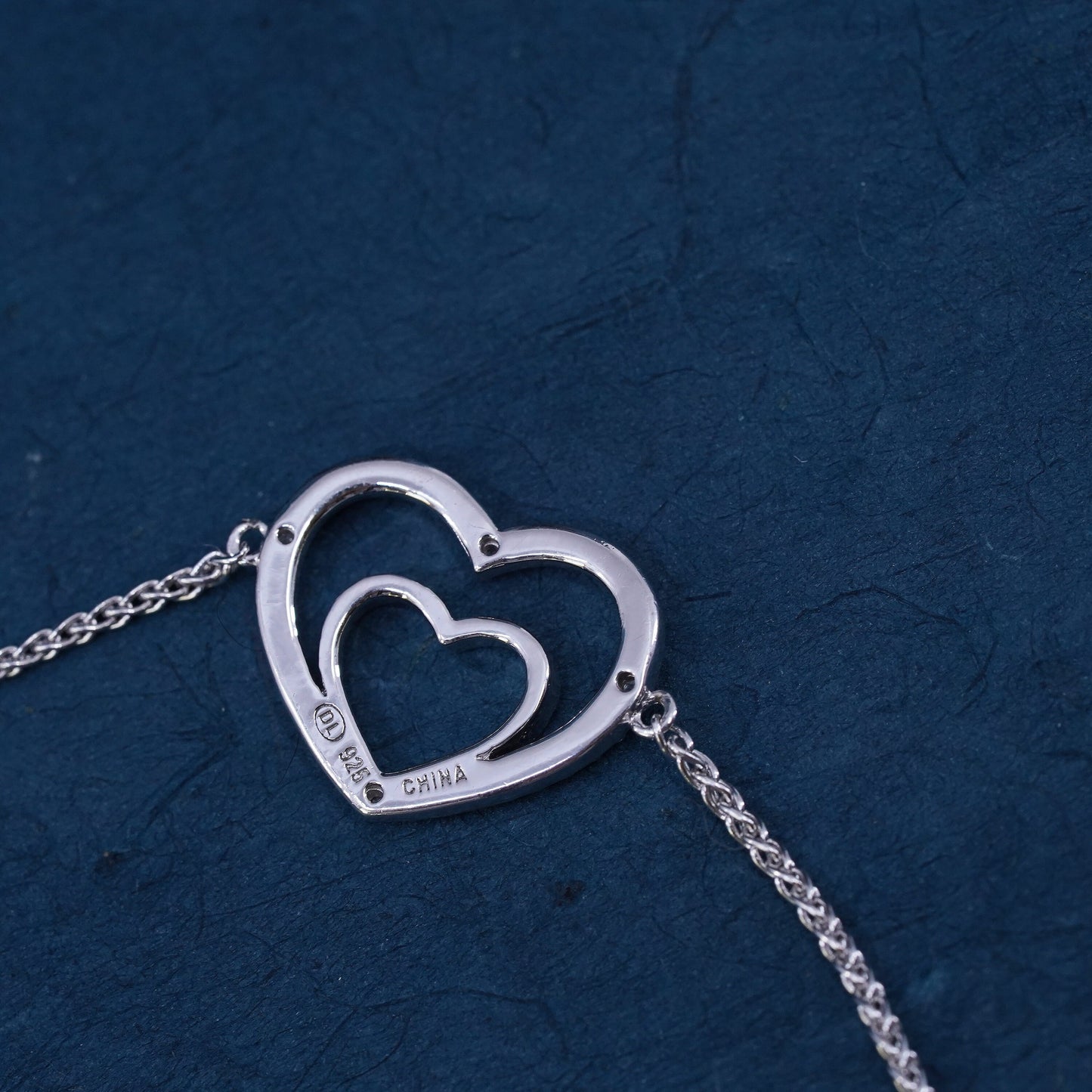 Size adjustable, Sterling 925 silver circle chain bracelet diamond heart charm