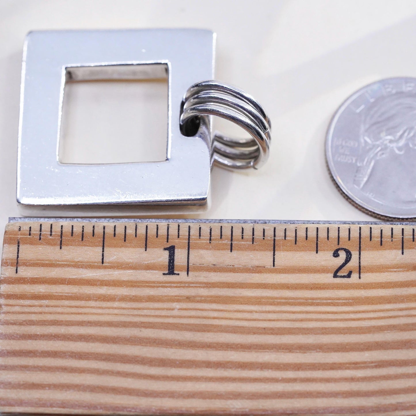 Vintage modern simple sterling 925 silver handmade square chunky pendant