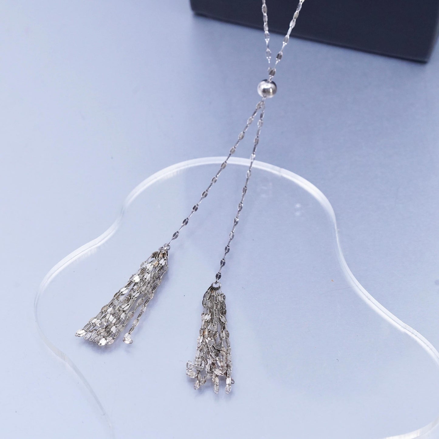 32" adjustable, KA1772 Italian Sterling 925 silver chain necklace fringe drops