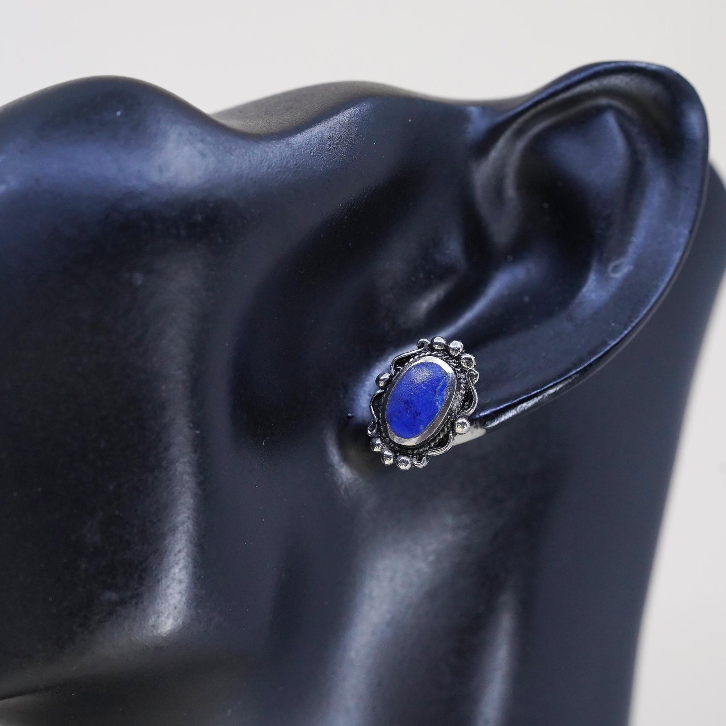 Vintage Sterling silver handmade earrings, 925 studs lapis lazuli and beads