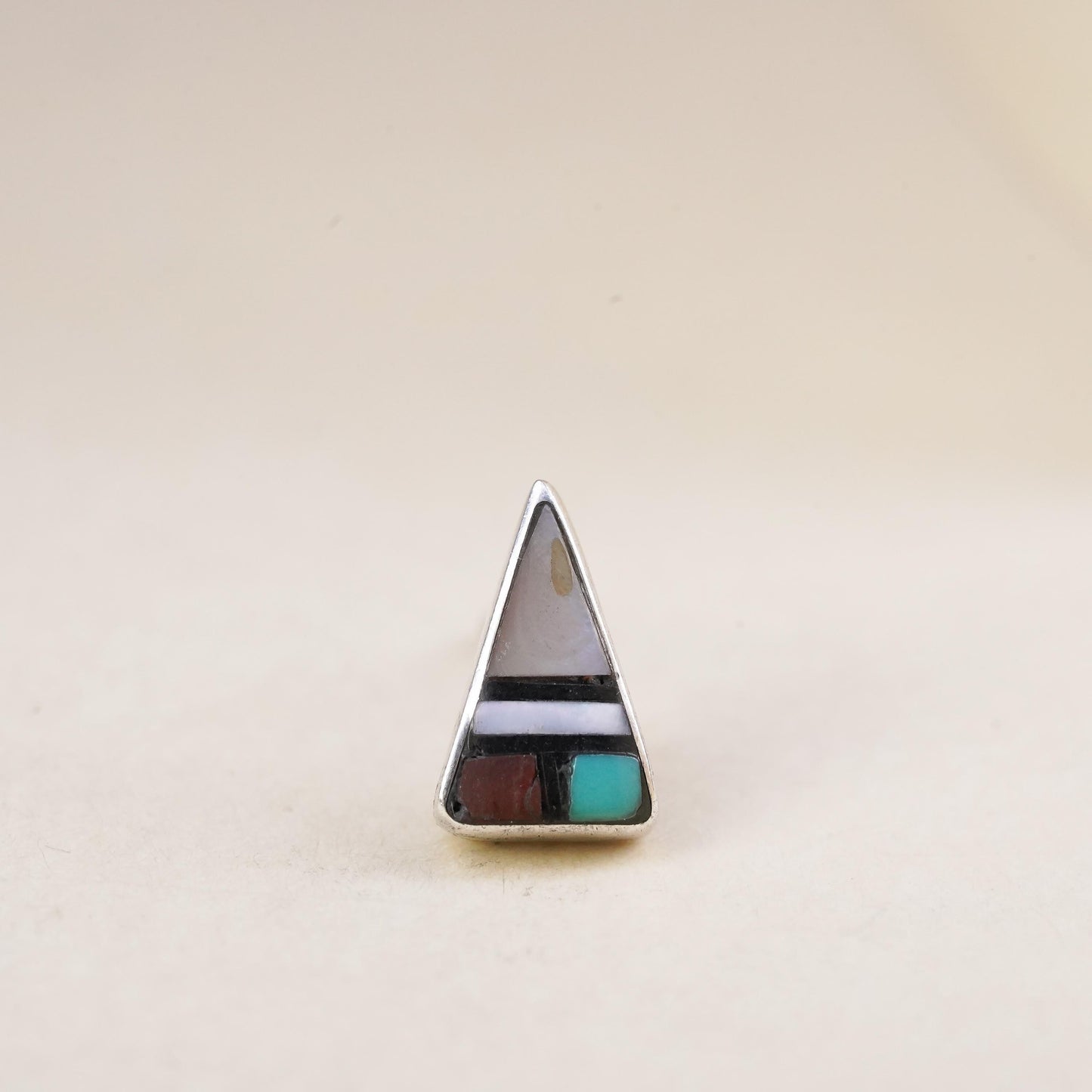 Native American single earring. Sterling 925 silver triangular stud turquoise